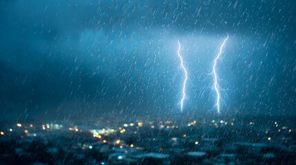 Lightning and thunderstorm with heavy rain and dark clouds causing poor signal reception