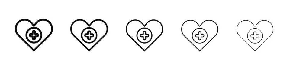 Heart plus icon black and white vector sign