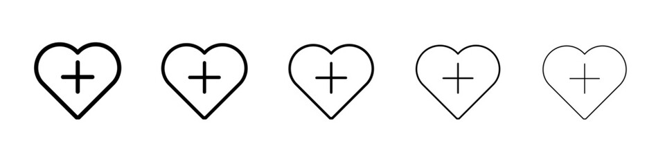 Obraz premium Heart plus icon black and white vector sign