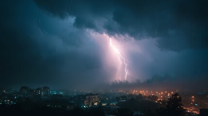 Lightning and thunderstorm with heavy rain and dark clouds causing poor signal reception