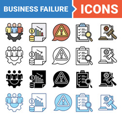 Business failure banner icon set with multiple style collection.