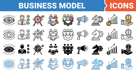 Business model banner icon set with multiple style collection.