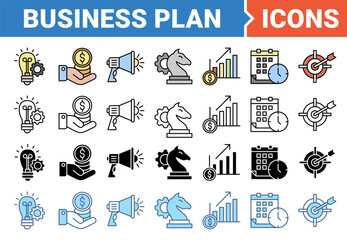 Business plan banner icon set with multiple style collection.