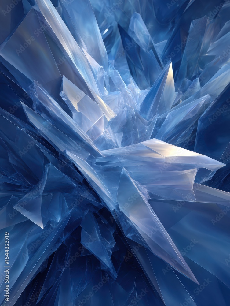 Poster Cold Abstract Pattern With Jagged Shards Creating an Intriguing Design in Shades of Blue, Resembling Ice Crystals in a Fantastical Landscape