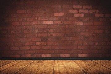 Flat vector art is showing empty studio room with wooden floor, brick wall and dark baseboard