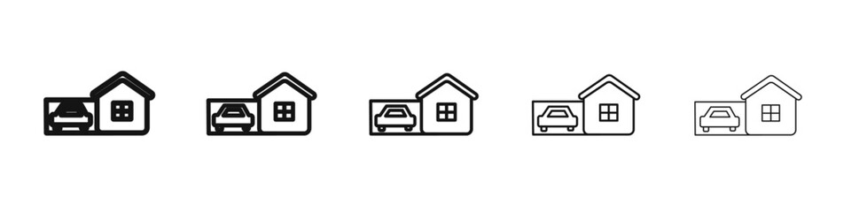 house with garage icon black and white vector sign