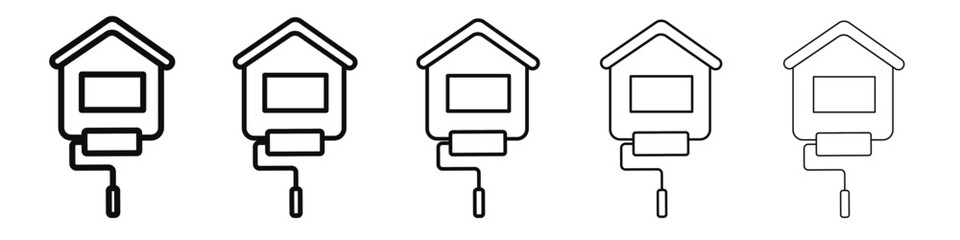 House with roller for painting icon black and white vector sign