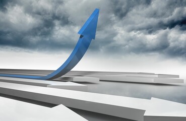 Blue arrow pointing against sky