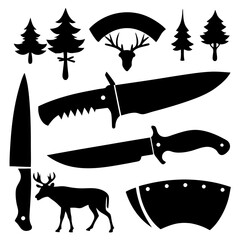 Set of vector silhouettes of hunting knives