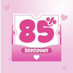 discount voucher design in pink with heart icons and rounded typography. Ideal for Valentine sale banner, beauty product promotion, and feminine ecommerce campaign.