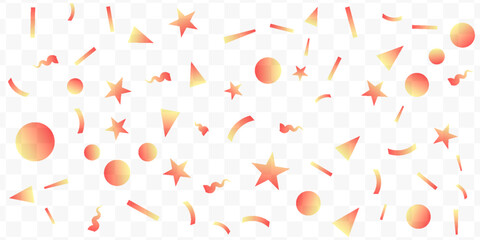 Confetti explosion on transparent background. Pieces of shiny gold paper flying and spreading. rotating . Eps 10