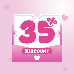 discount voucher design in pink with heart icons and rounded typography. Ideal for Valentine sale banner, beauty product promotion, and feminine ecommerce campaign.