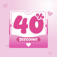 discount voucher design in pink with heart icons and rounded typography. Ideal for Valentine sale banner, beauty product promotion, and feminine ecommerce campaign.