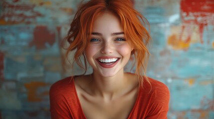 Obraz premium Radiant Smile A Portrait of a Young Woman with Red Hair