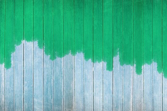 Fototapeta Green color on wooden plank