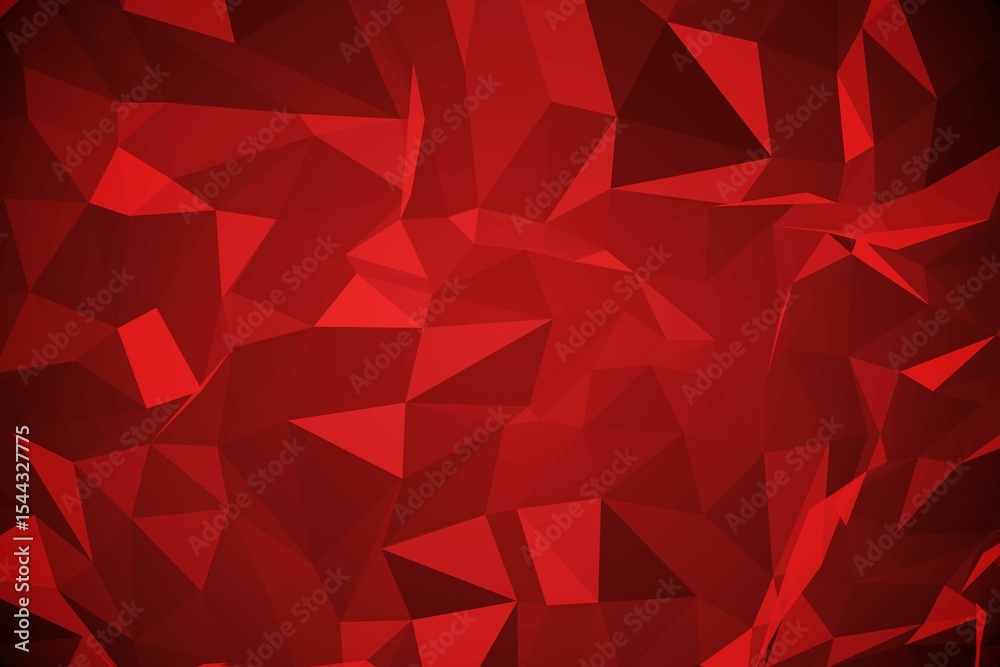 Poster abstract red low-poly polygonal pattern radiating across flat design backdrop in vector style