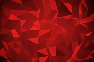 Abstract red low-poly polygonal pattern radiating across flat design backdrop in vector style
