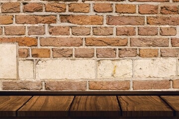 Textured brick wall and wooden plank surface are showing flat design rustic studio loft corner