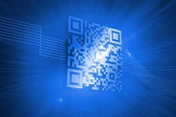 Glowing barcode on blue background