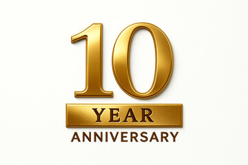 Golden Anniversary Celebration: A captivating golden numeral 10, elegantly displayed atop a banner proclaiming "Year Anniversary," symbolizes a decade of milestones, achievement.