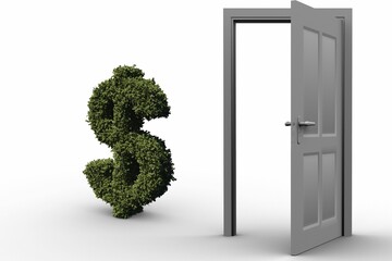 Obraz premium Dollar sign by open door against white background