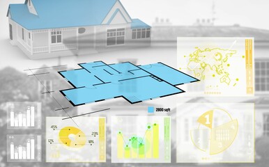 Blue of house with charts