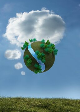 Fototapeta Futuristic earth floating in sky
