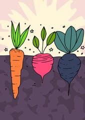 Vector image of various root vegetables