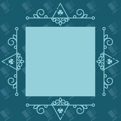 Vector illustrating large light-blue square centering on teal with clover scrollwork chair pattern