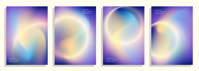 abstract violet yellow distorted radial gradient cover poster background vector design set