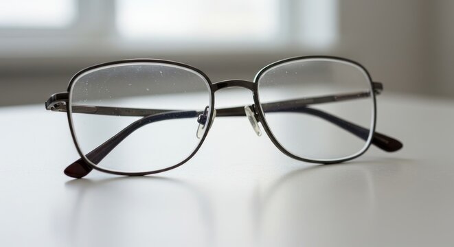 Dusty spectacles rest on pristine surface