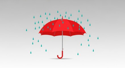 Red umbrella protecting from rain droplets illustration