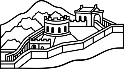 Great Wall of China line art drawing
