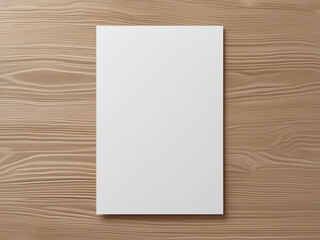 Blank white A4 paper mockup on wood background.