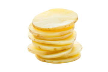 Stack of fresh sliced potatoes isolated on transparent background