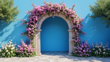 Fototapeta premium An elegant and fantastical landscape of flowers and arches