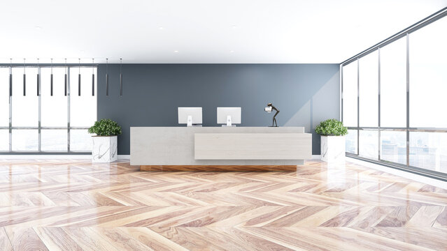 office front desk or receptionist room with wooden design interior