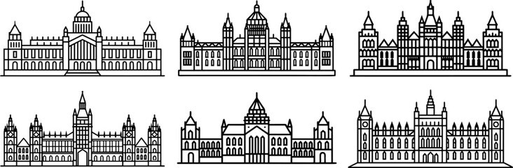 Fototapeta premium Houses of Parliament London outline icons 