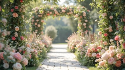 An elegant and fantastical landscape of flowers and arches
