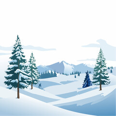 Obraz premium winter landscape with trees in the foreground and hills covered by snow
