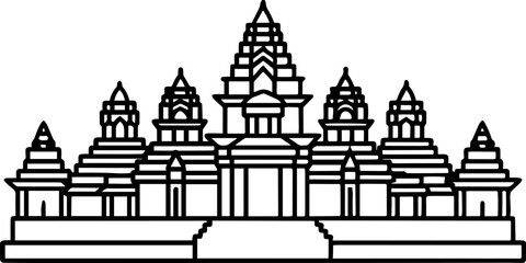 Angkor Wat Cambodia temple outline icons
