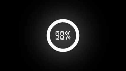 Abstract 98% number percent circle loading pie chart circle modern design black background animation.