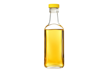 glass bottle with yellow liquid isolated on transparent background