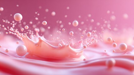 A splash of pink liquid with bubbles.