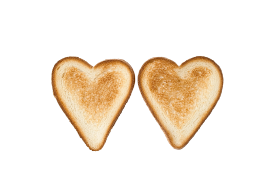 heart shaped toasts isolated on transparent background