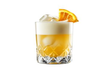 Refreshing whiskey sour cocktail isolated on transparent background