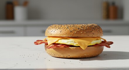 Bacon and egg sandwich on kitchen counter