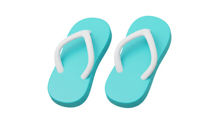 Blue flip flops with white straps in 3D style for summer beachwear or holiday design, isolated on a transparent background, png, cutout