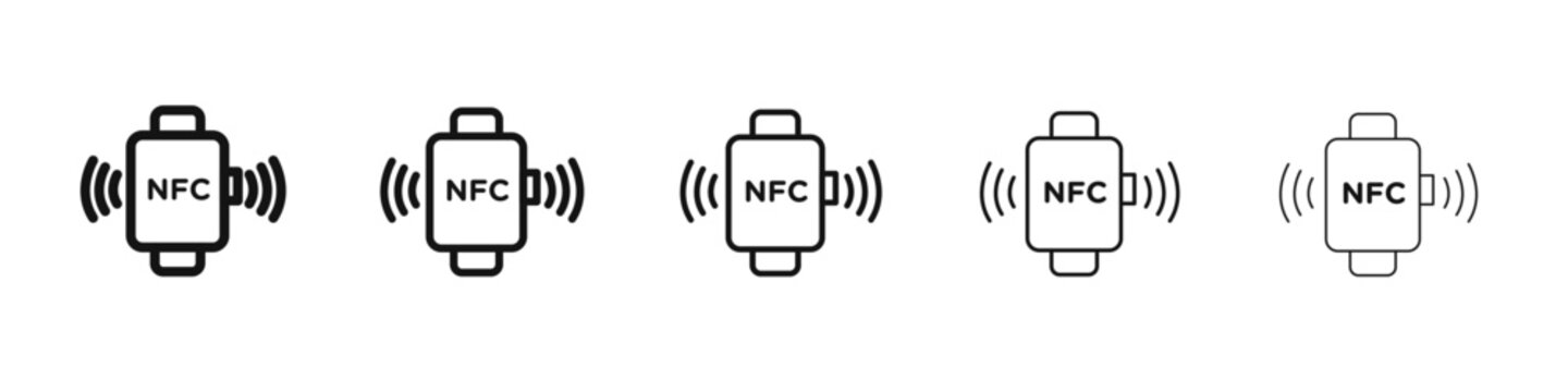 NFC bracelet connected icon black and white vector sign