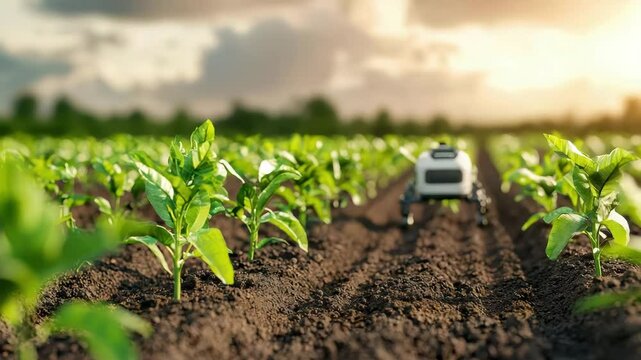 Implement mechatronics robotic farming device in automated farming equipment for soil analysis and crop planting optimization.